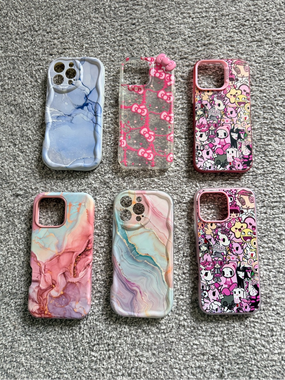 SHEIN Bundle Assorted Pink & Blue Marble and TokiDoki Phone Case Set